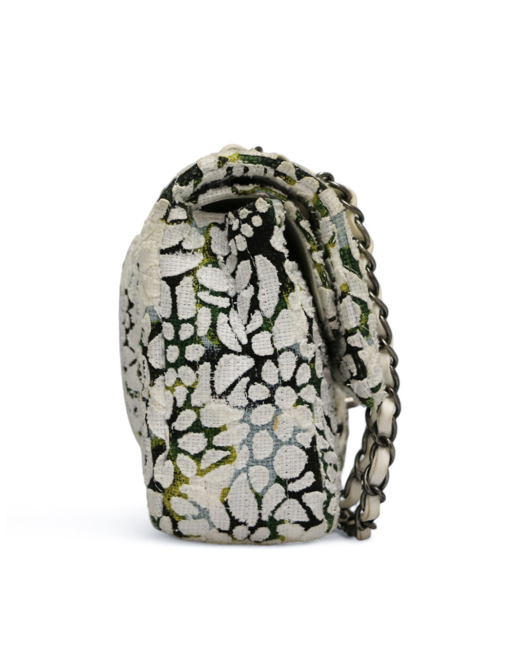 Sac classique chevron CHANEL tweed floral double rabat