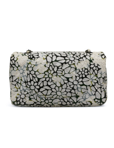 Sac classique chevron CHANEL tweed floral double rabat 2