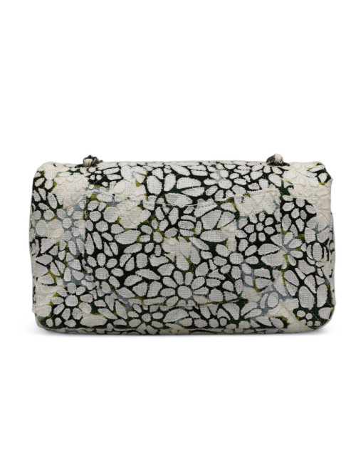 Sac classique chevron CHANEL tweed floral double rabat