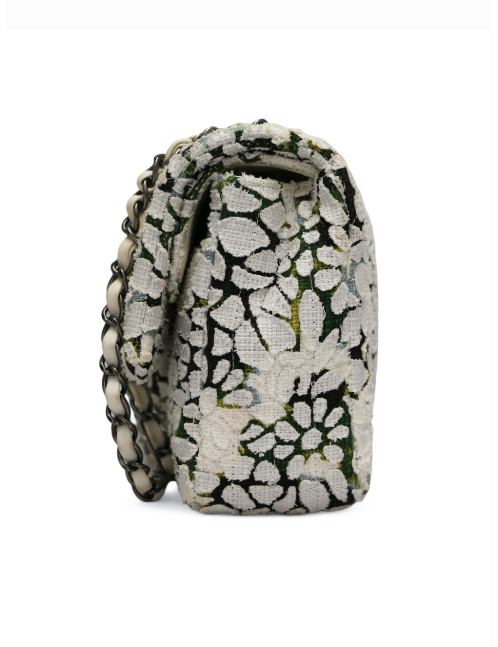 Sac classique chevron CHANEL tweed floral double rabat