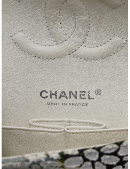 Sac classique chevron CHANEL tweed floral double rabat