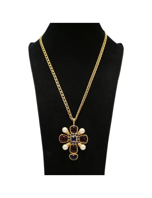 Sautoir MARGUERITE DE VALOIS croix  pâte de verre