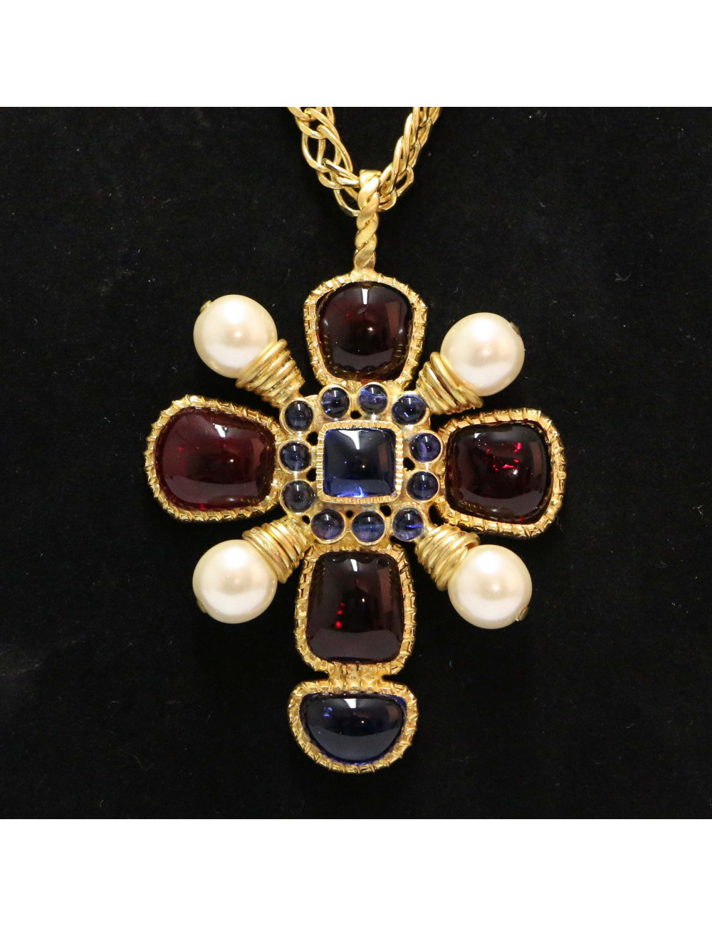 Sautoir MARGUERITE DE VALOIS croix  pâte de verre