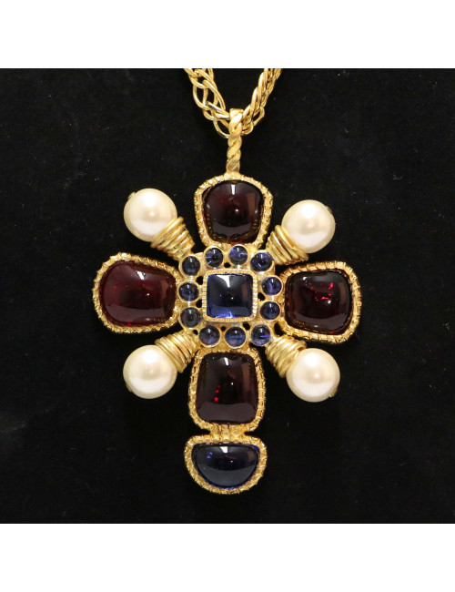 Sautoir MARGUERITE DE VALOIS croix  pâte de verre