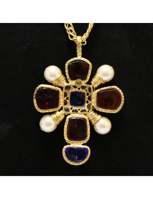 Sautoir MARGUERITE DE VALOIS croix  pâte de verre