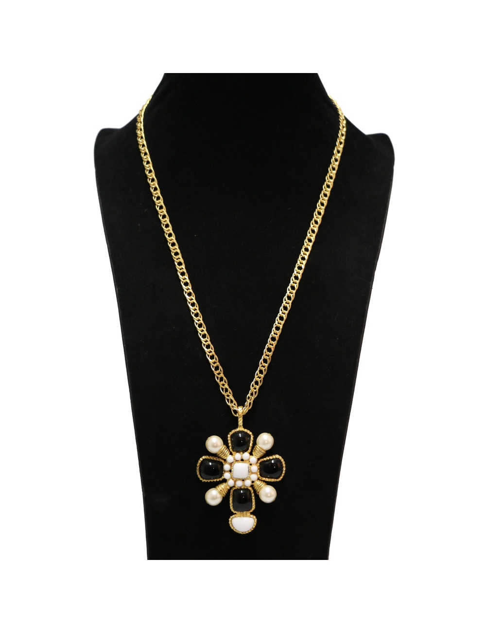 Sautoir MARGUERITE DE VALOIS croix noir blanc