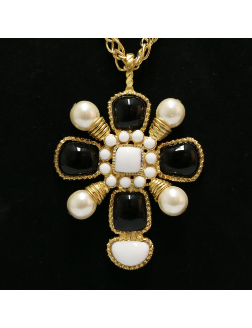 Sautoir MARGUERITE DE VALOIS croix noir blanc