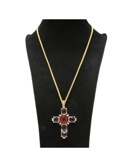 Pate de verre MARGUERITE DE VALOIS sautoir croix