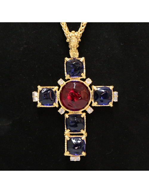 Pate de verre MARGUERITE DE VALOIS sautoir croix