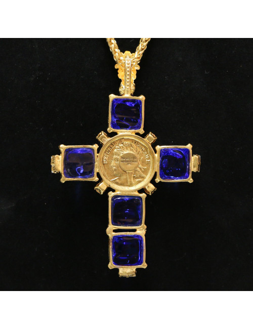 Pate de verre MARGUERITE DE VALOIS sautoir croix