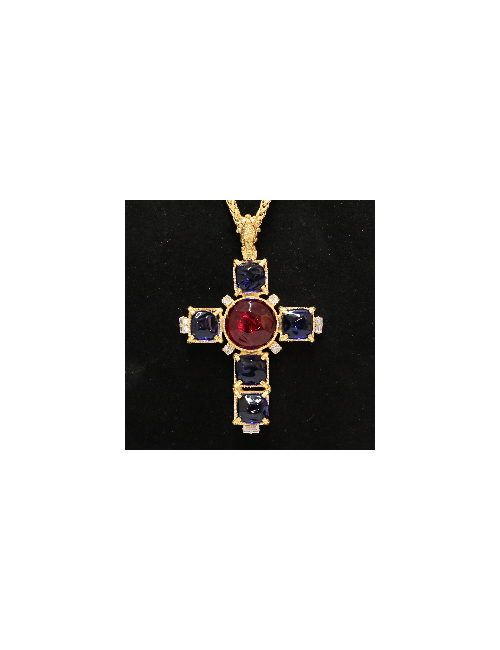 Pate de verre MARGUERITE DE VALOIS sautoir croix