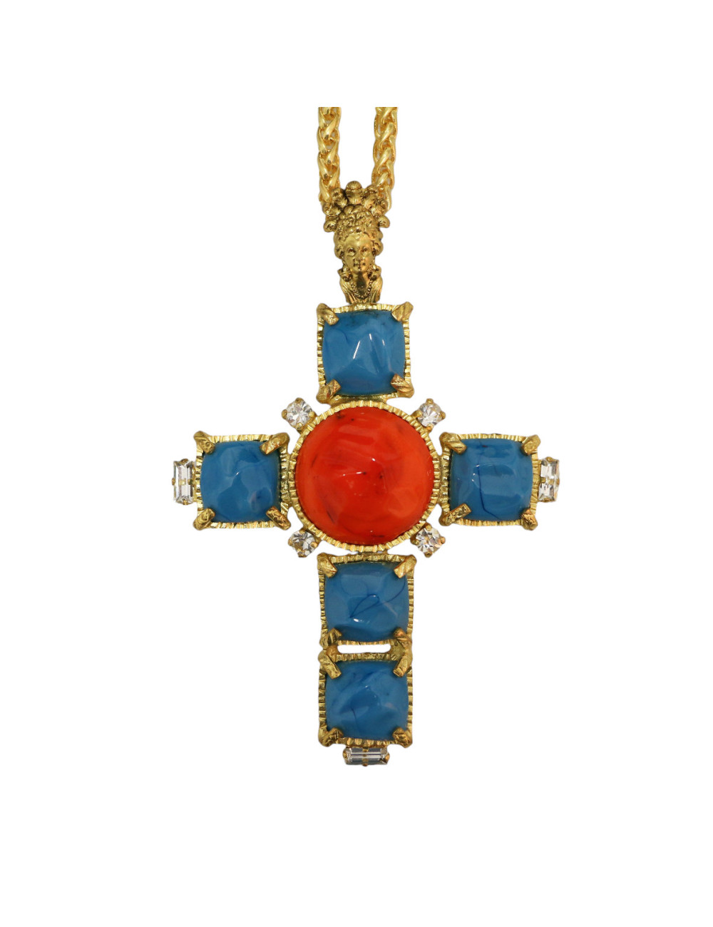 Turquoise croix MARGUERITE DE VALOIS Pâte de verre