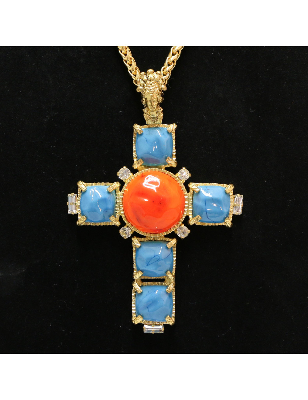 Turquoise croix MARGUERITE DE VALOIS Pâte de verre