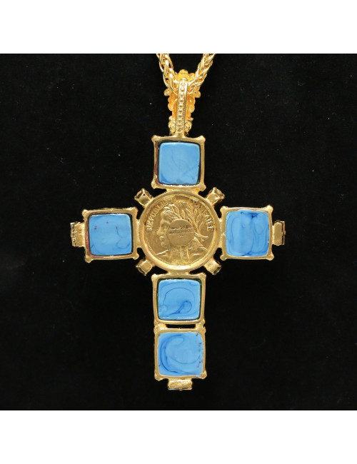 Turquoise croix MARGUERITE DE VALOIS Pâte de verre