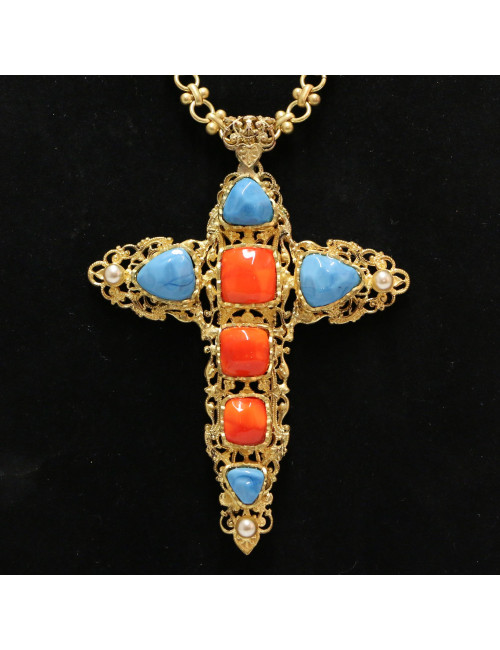Pendentif croix Marguerite de Valois réalisé entièrement à la main