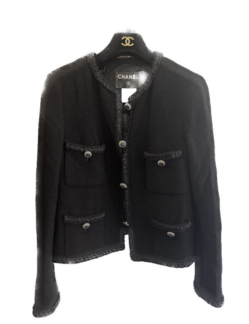 Veste chanel T40 4 poches tweed noir
