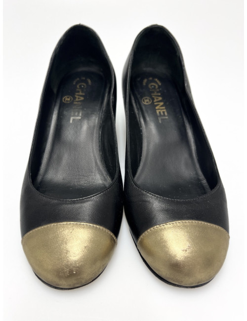 Escarpins Chanel T36,5 bicolores noir doré : livraison gratuite