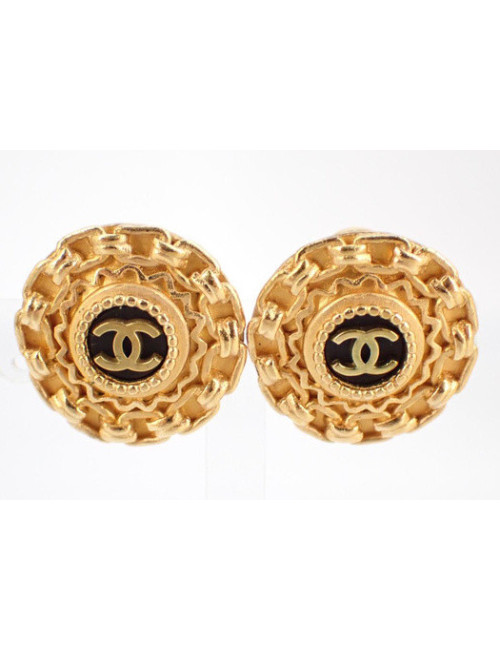 Clip-on CHANEL vintage noir et doré