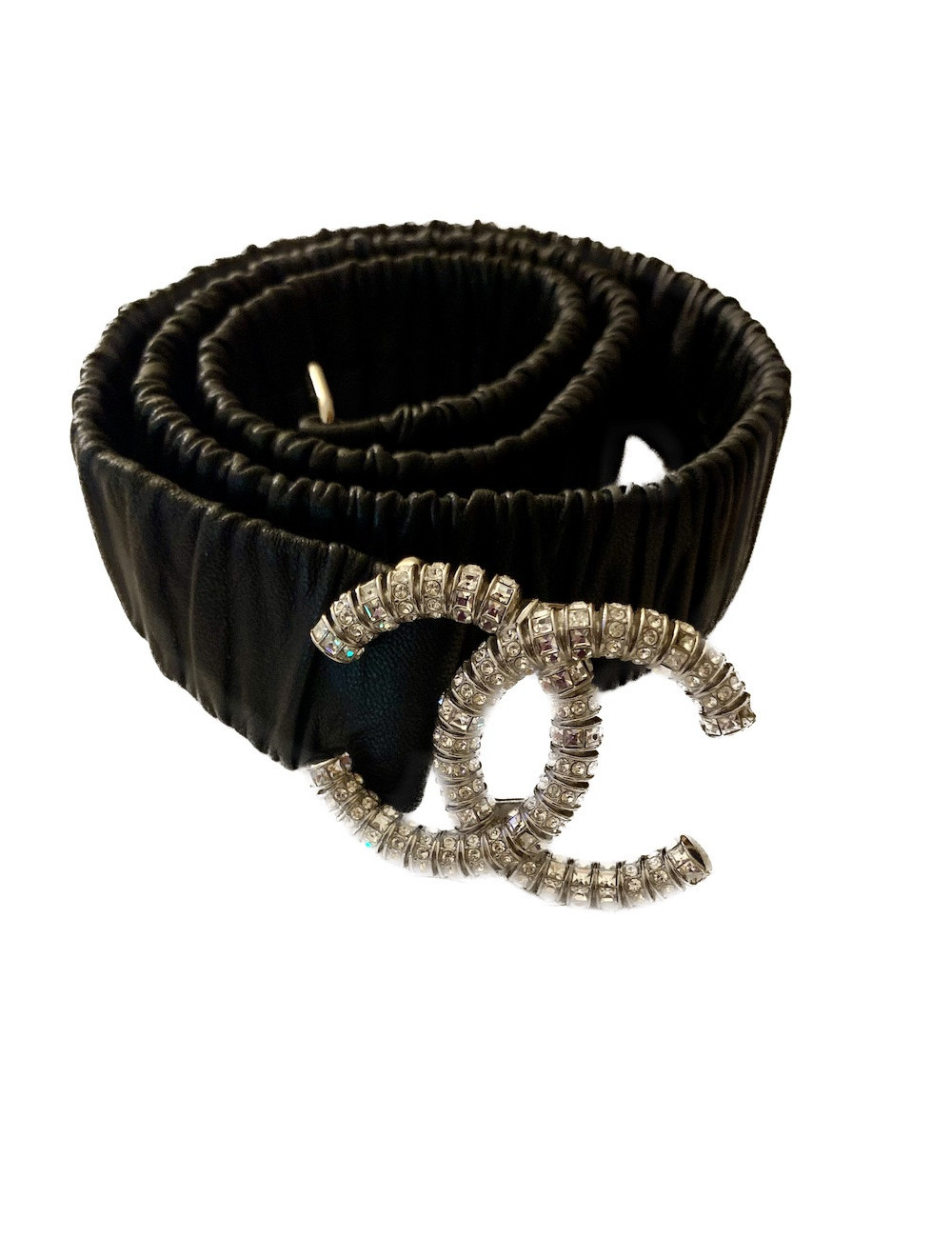 Ceinture CHANEL cuir d'agneau noir froncé