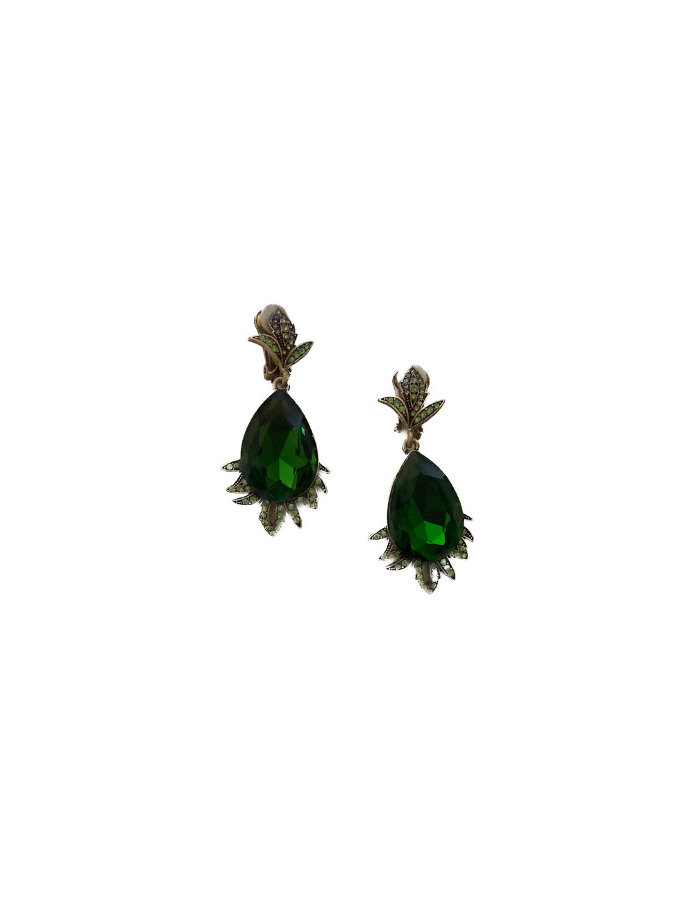Clips Oscar de la Renta vert émeraude strass – boucles d’oreilles vintage