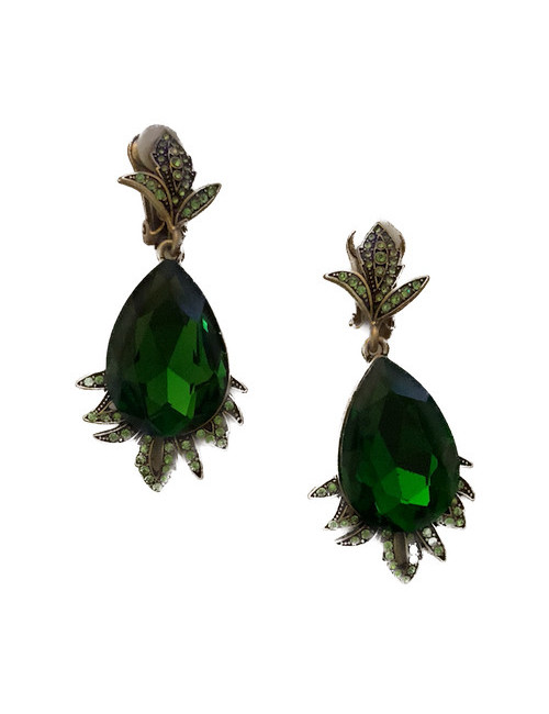 Clips Oscar de la Renta vert émeraude strass – boucles d’oreilles vintage