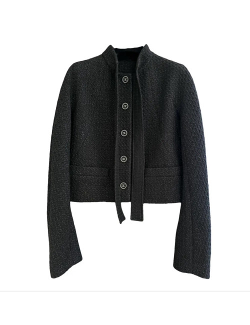 Petite veste CHANEL noire tweed fil d'argent