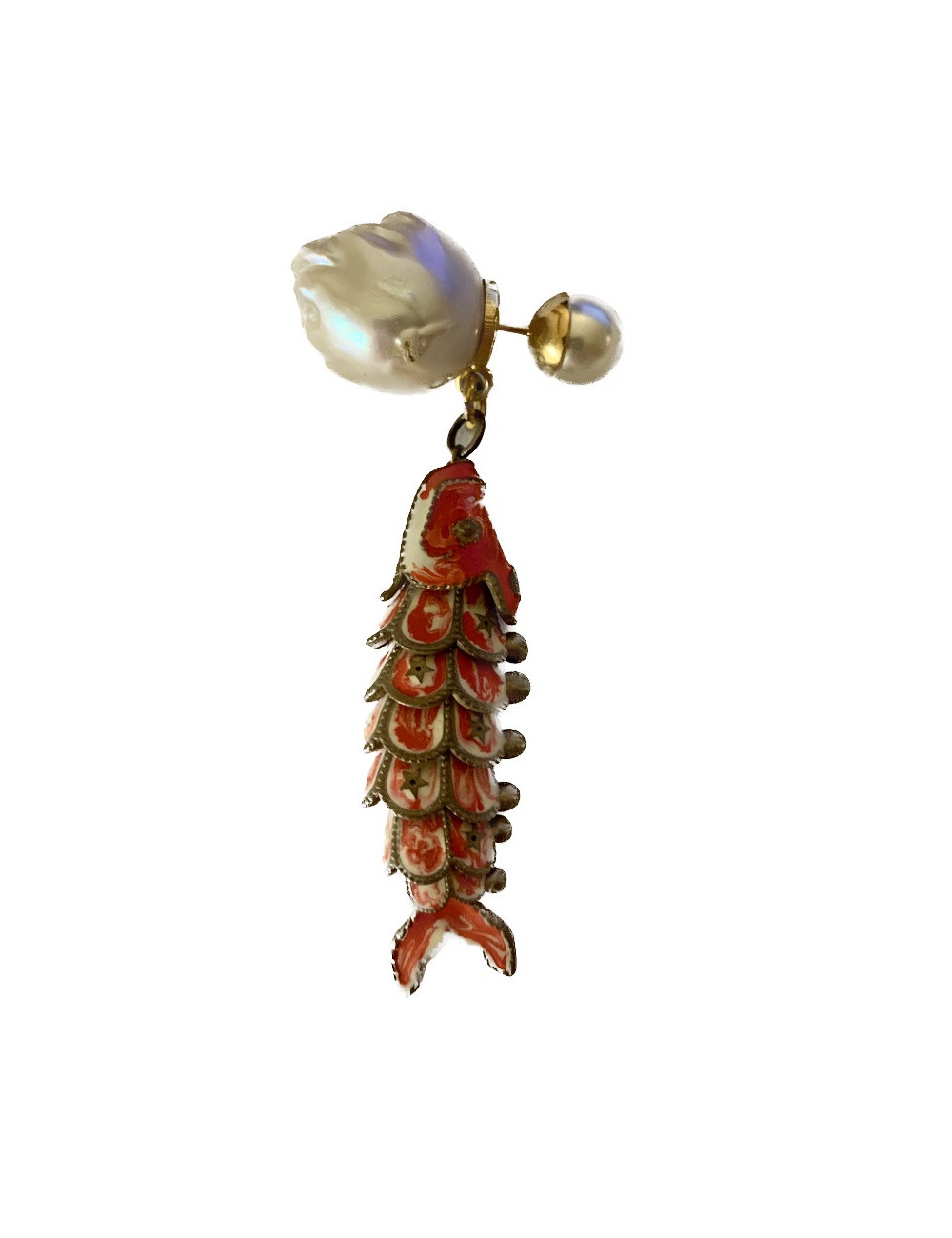 Clou DIOR perle de culture poisson rouge