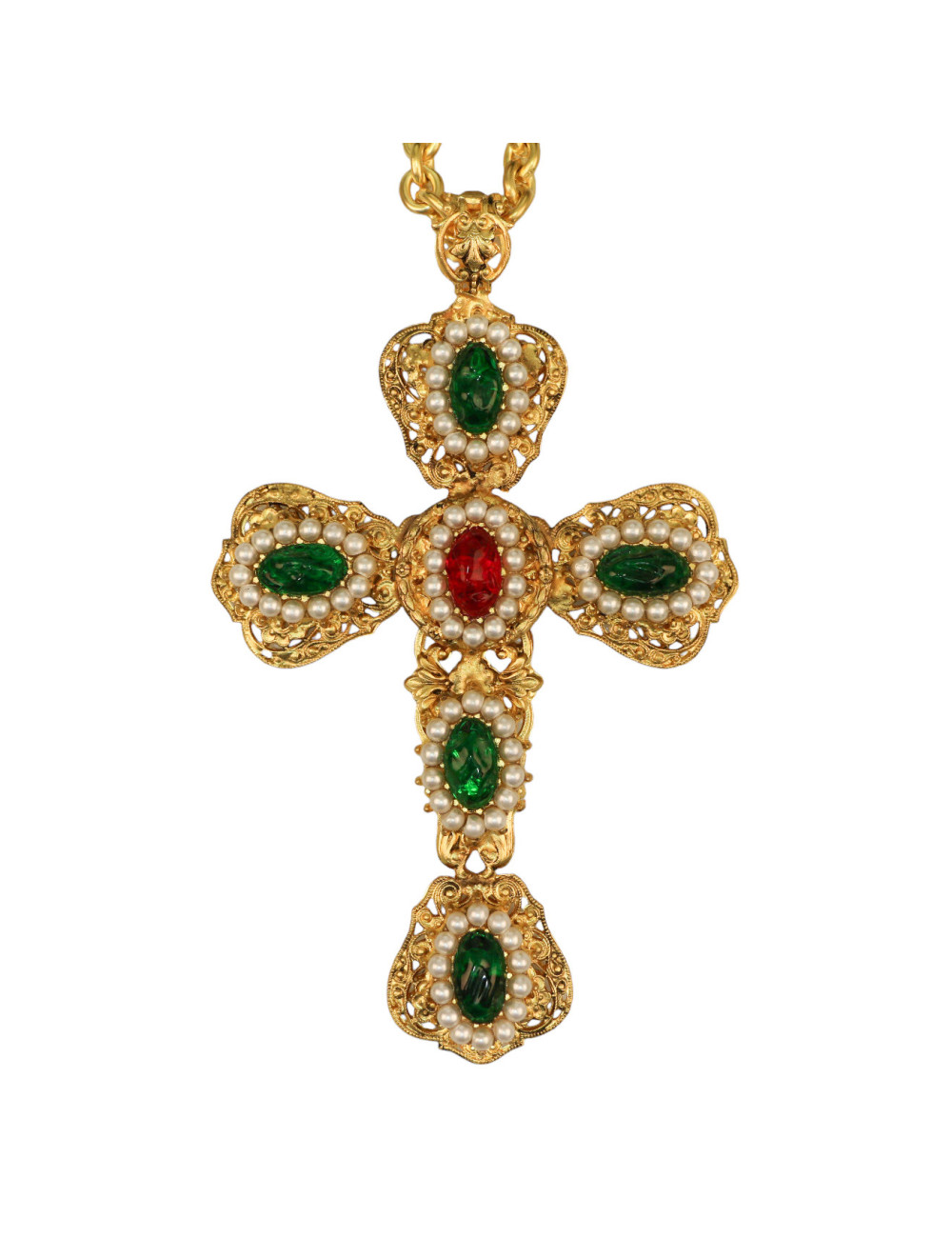 Longue croix MARGUERITE DE VALOIS pate de verre perles