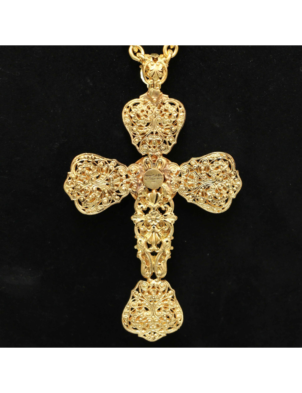 Longue croix MARGUERITE DE VALOIS pate de verre perles