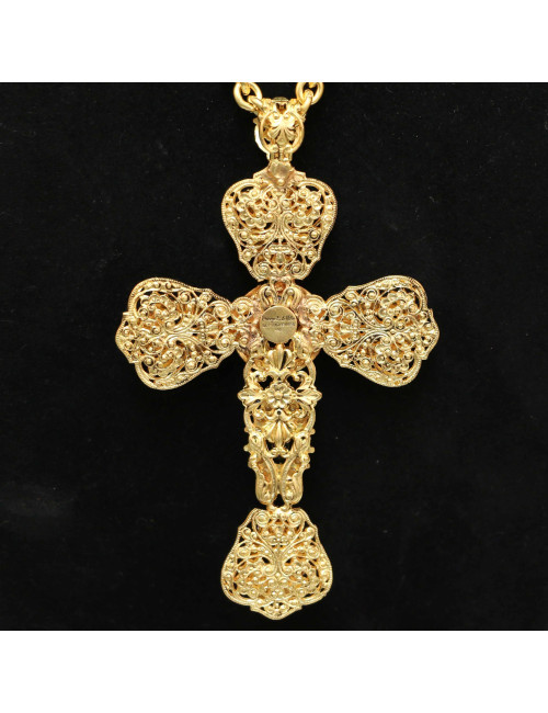 Longue croix MARGUERITE DE VALOIS pate de verre perles