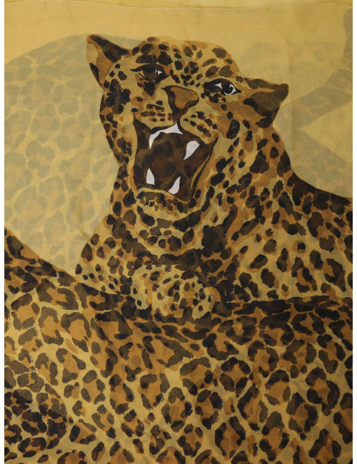 Grand châle YSL vintage en voile de soie imprimé léopards