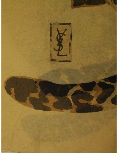 Grand châle YSL vintage en voile de soie imprimé léopards