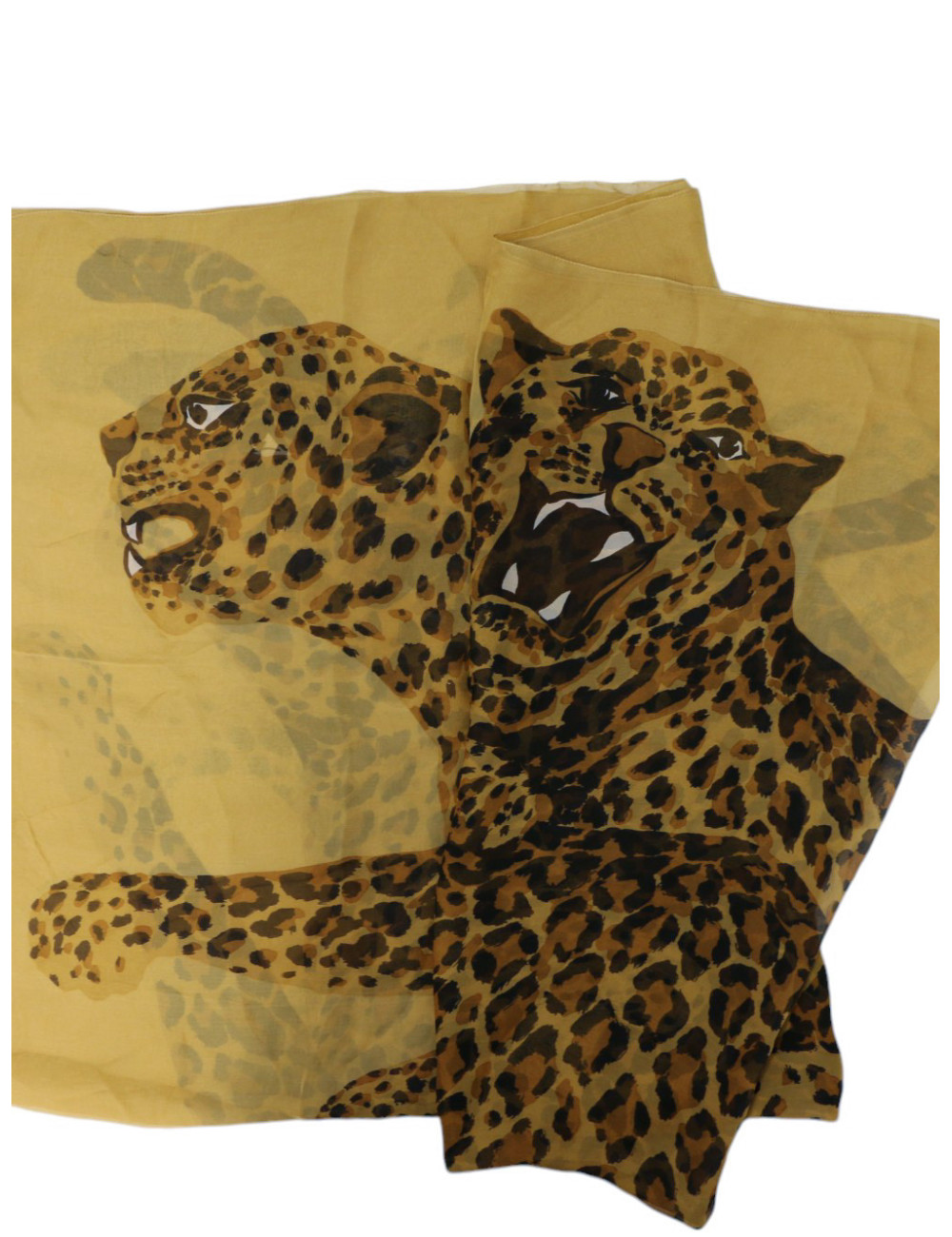 Grand châle YSL vintage en voile de soie imprimé léopards