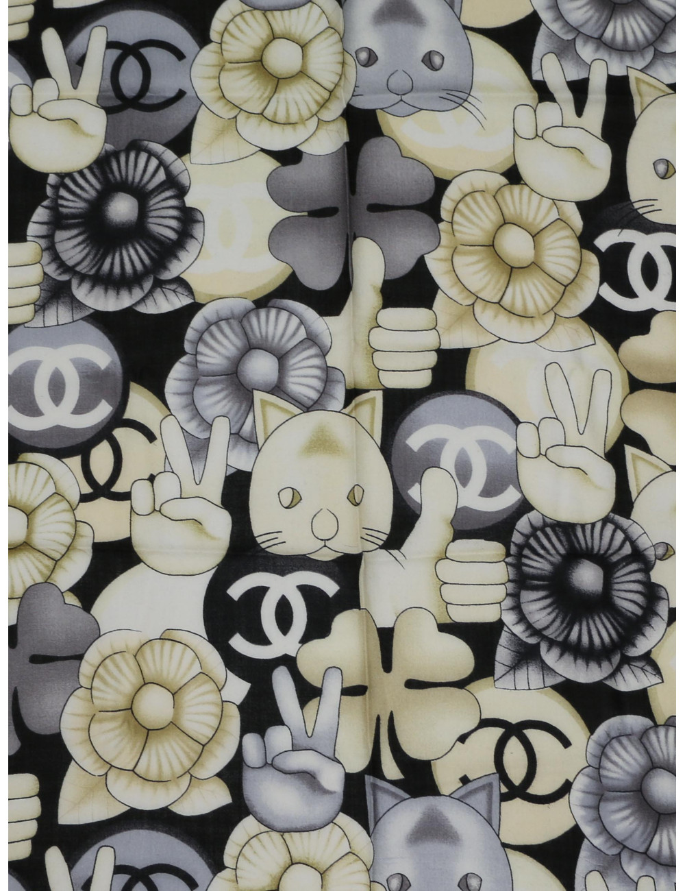 Foulard Chanel camélias chats cachemire 100% : certifié authentique