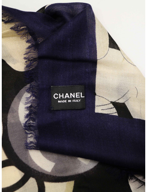 Foulard Chanel camélias chats cachemire 100% : certifié authentique