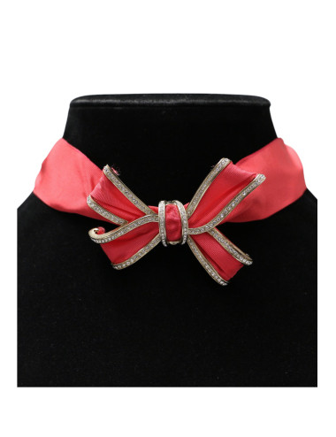 Collier CHANEL noeud satin métal doré strass