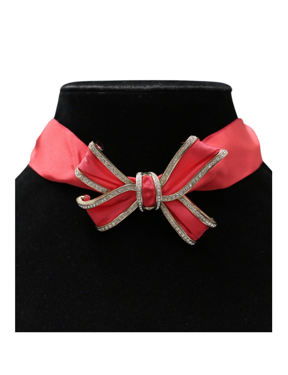 Collier CHANEL noeud satin métal doré strass