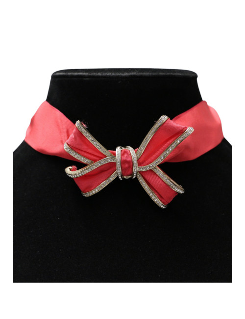 Collier CHANEL noeud satin métal doré strass