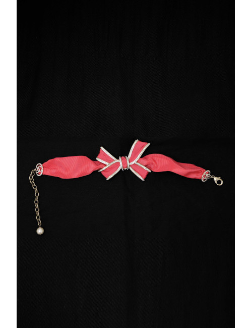 Collier CHANEL noeud satin métal doré strass