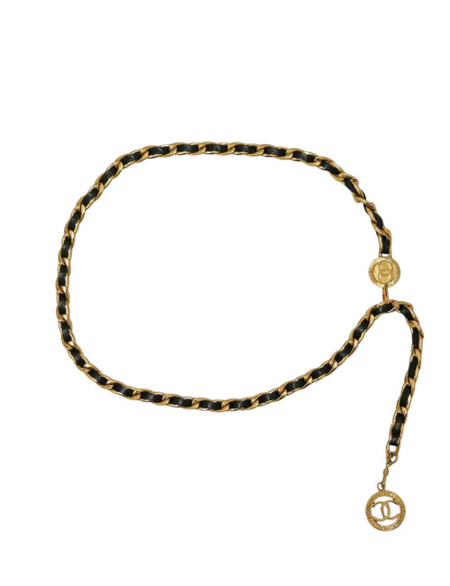 Ceinture vintage médaillon CC CHANEL chaine et cuir
