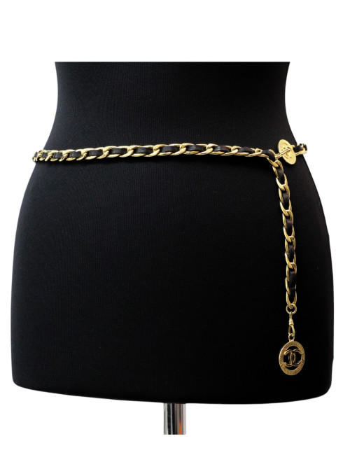 Ceinture vintage médaillon CC CHANEL chaine et cuir