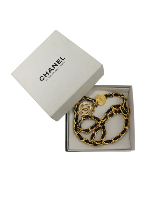 Ceinture vintage médaillon CC CHANEL chaine et cuir