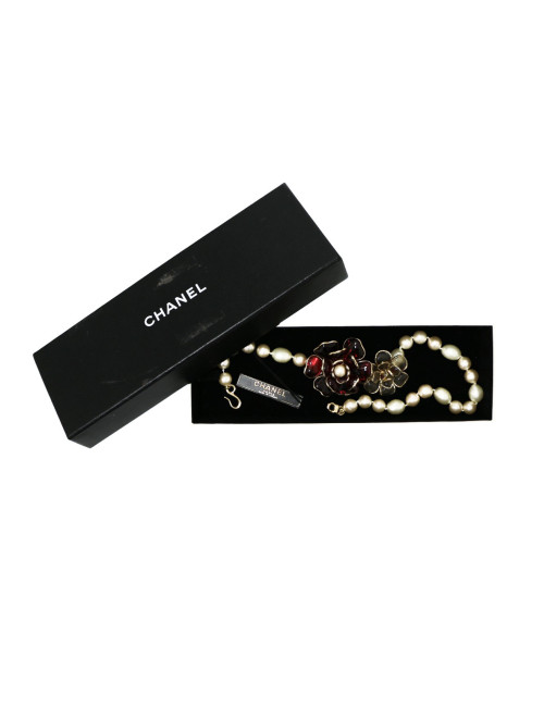 Magnifique ras de cou vintage Chanel pâte de verre camélias et perles