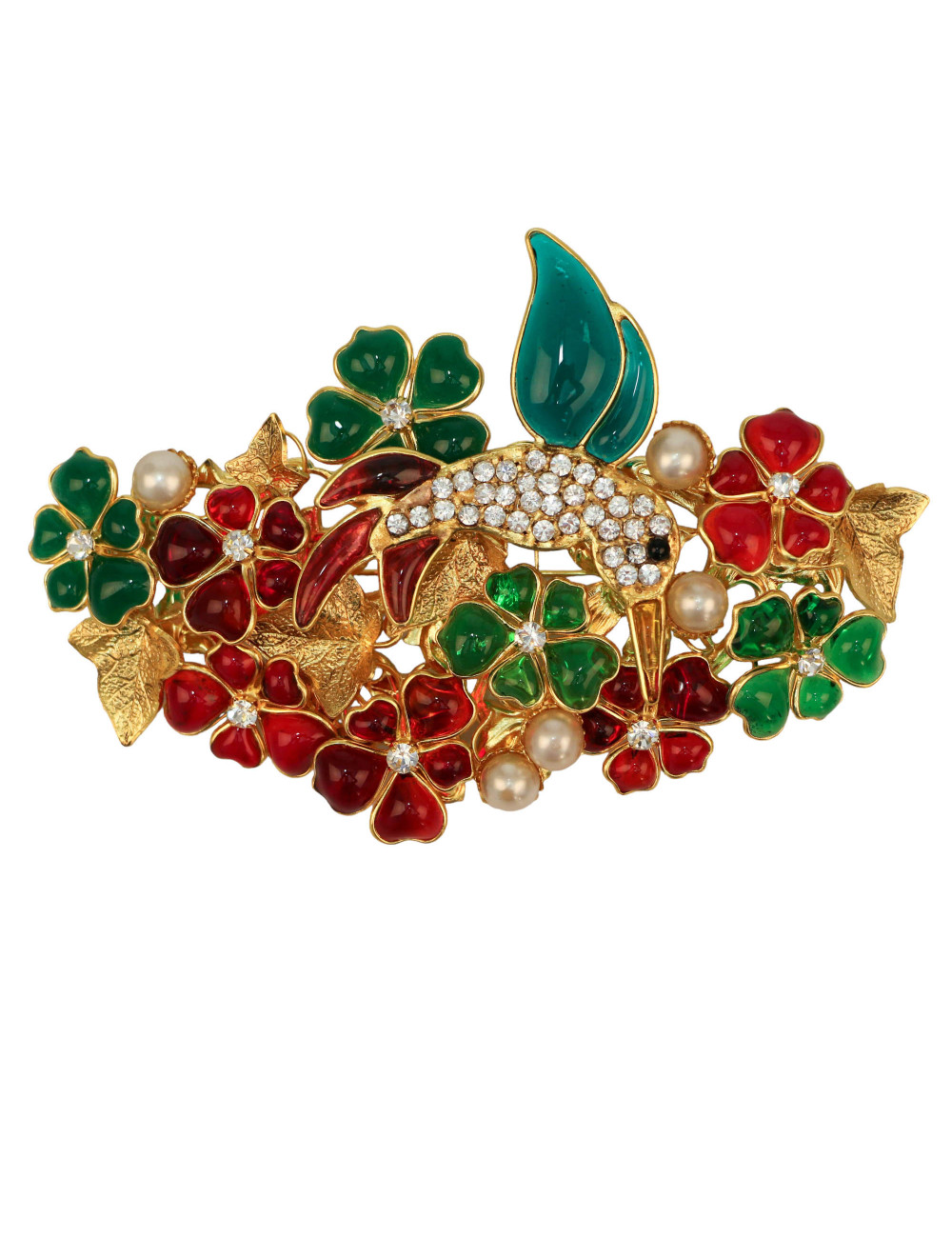 Grande broche "l'oiseau parmi les fleurs"