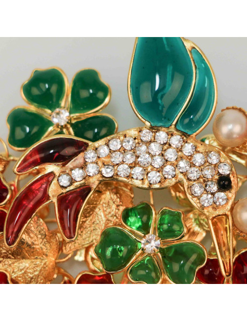 Grande broche colorée MARGUERITE DE VALOIS "le colibri scintillant"
