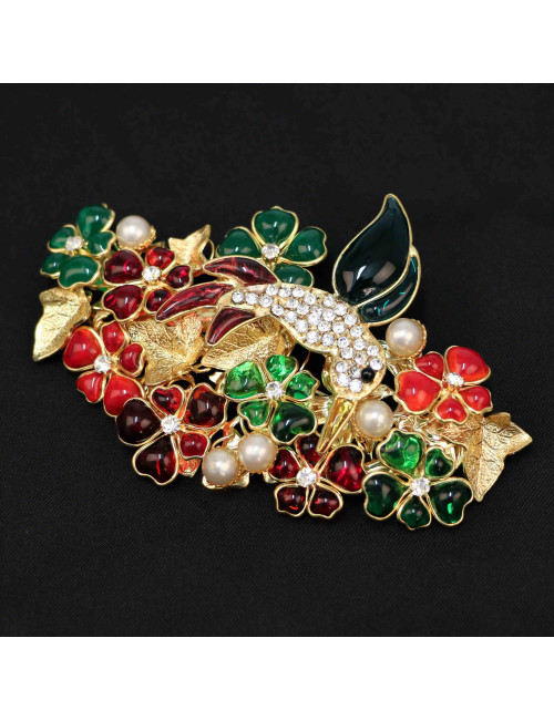 Grande broche colorée MARGUERITE DE VALOIS "le colibri scintillant"