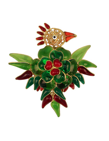 MARGUERITE DE VALOIS "La perruche verte" en pâte de verre faite main