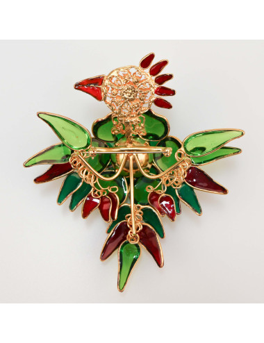 MARGUERITE DE VALOIS "La perruche verte" en pâte de verre faite main 2