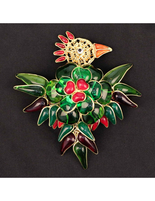 MARGUERITE DE VALOIS "La perruche verte" en pâte de verre faite main