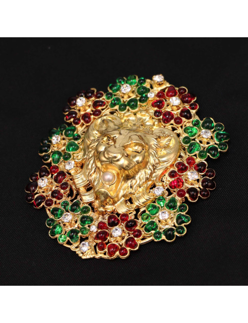 Broche "lion fleuri" MARGUERITE DE VALOIS pendentif fait main en stock